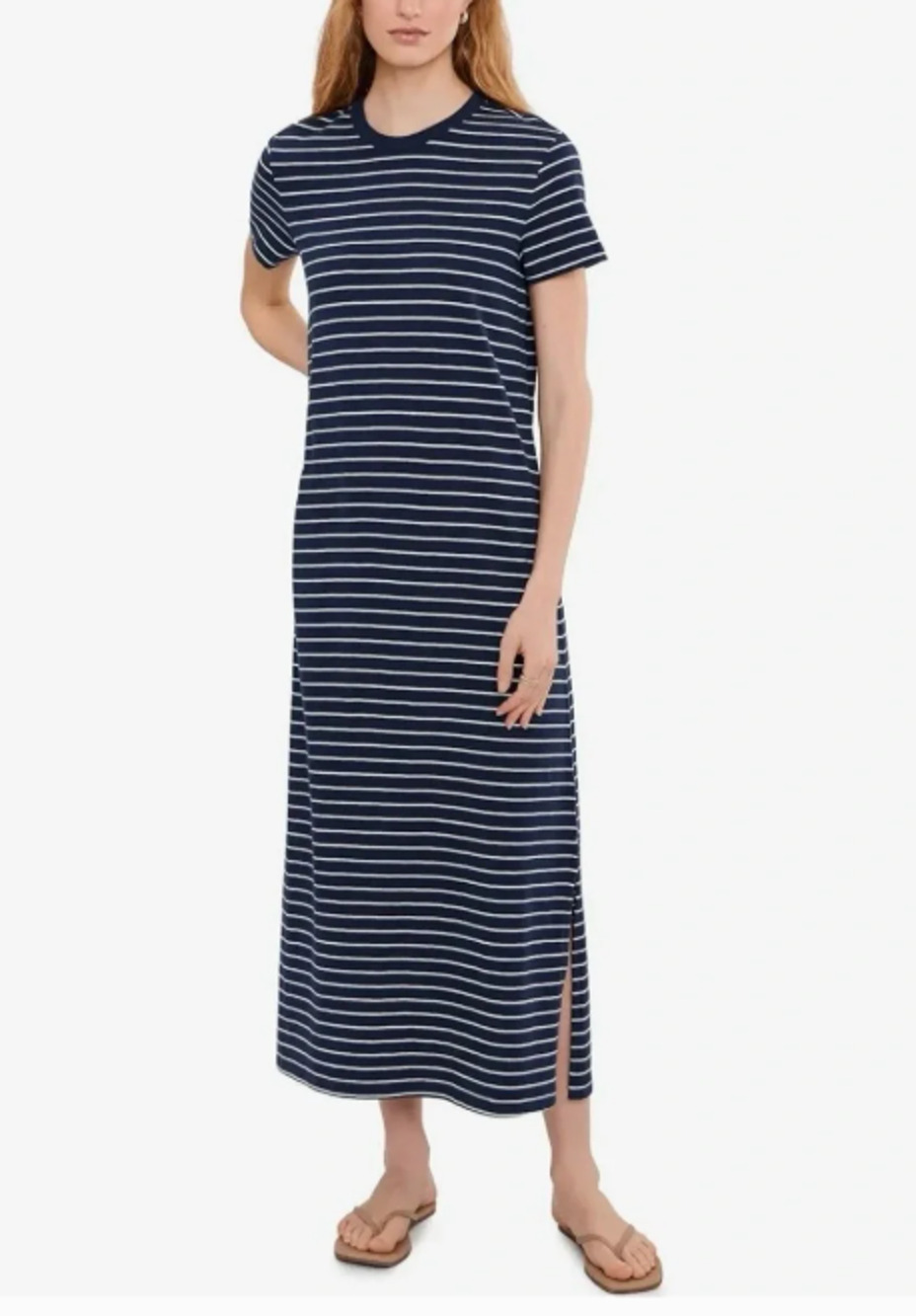 Pact XL Organic Cotton Soft-Slub Essential Easy Tee Stripes Maxi Dress Coastal